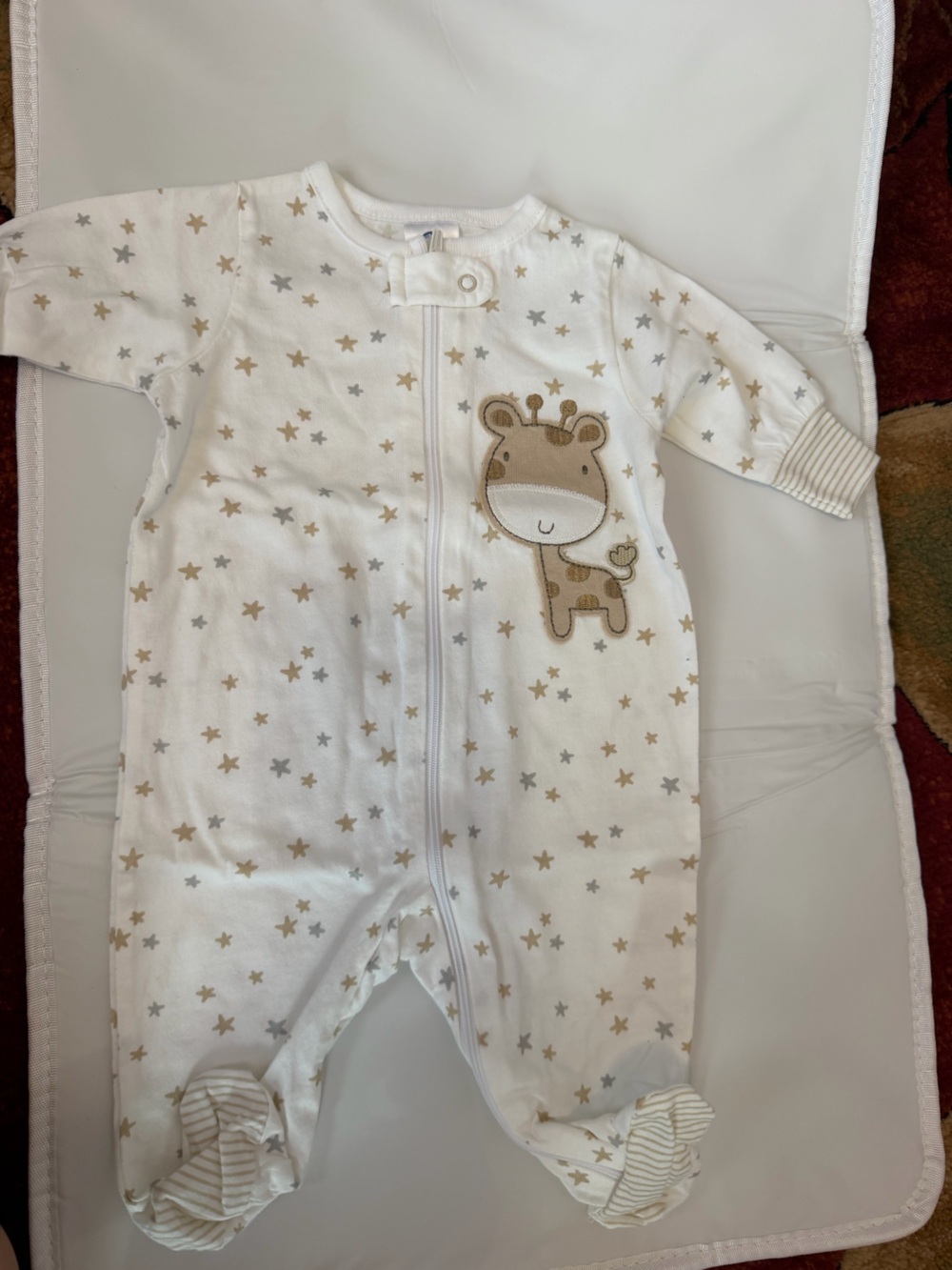 Gerber White Sleep Sack with Tan Giraffe and Gray Stars